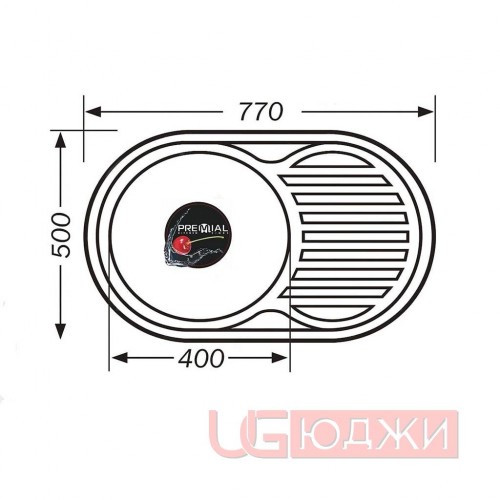 Мойка кухонная 7750 (77х50х0,8х18) левая, полированная