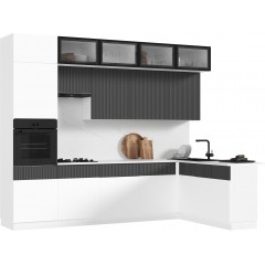 Кухня Оливия NEW 3,0х1,8м, Белый снег софт / Графит софт NEW, Белый