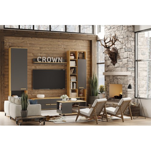 Шкаф с открытыми полками Crown 22. Графит, Дуб золотистый