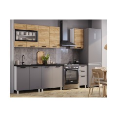 Кухня Крафт 2,0 м тип 2, Графит, Черный янтарь