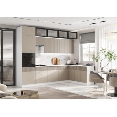 Кухня Оливия NEW 3,0х1,8м, Шарли Мокко, Белый