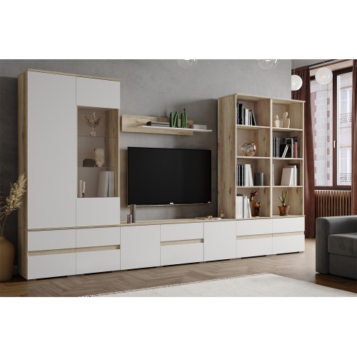 Пенал с витриной Плейона, Дуб Делано, Белый