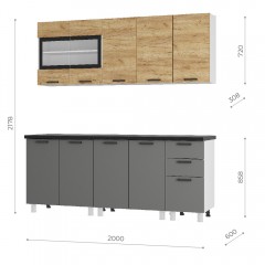 Кухня Крафт 2,0 м тип 2, Графит, Черный янтарь