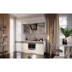 Кухня Оливия NEW 2,4м, Белый глянец холодный / Мрамор глянец