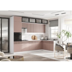 Кухня Оливия NEW 3,0х1,8м, Шарли Pink, Белый
