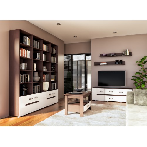 Тумба для ТВ Ким, Белый глянец холодный, Венге